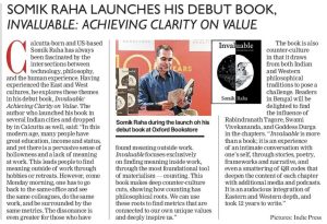 Coverage of Invaluable in The Telegraph. The piece has a picture of the author launching the book at Oxford Kolkata, and the front cover of the book.